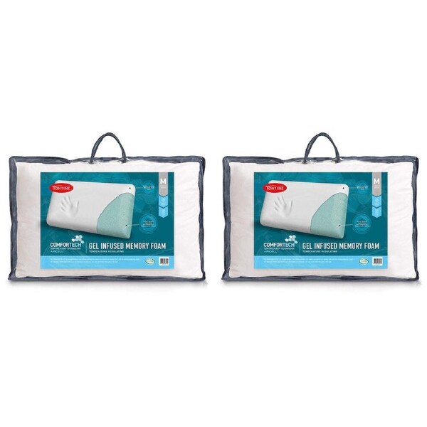 2PK Tontine Comfortech Gel Infused Memory Foam Pillow Medium Height White