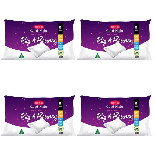 4PK Tontine Good Night Big & Bouncy Firm Sleeping Pillow w/ Cotton Cover White