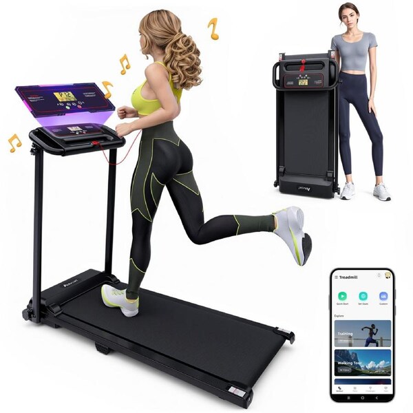 Advwin Electric Treadmill with Handle Foldable Walking Pad Running Machine Home Workout Exercise Equipment, 120KG Capacity Black