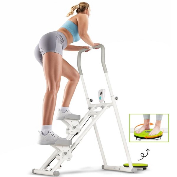 Advwin Stair Stepper for Home Exercise, Compact Vertical Climber Exercise Machine, Folding Stair Climber w/Adjustable Pedal Tilt/Handlebar & LCD Display & Twisting Waist Disc, 120kg Capacity