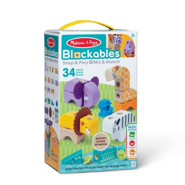 34pc Melissa & Doug Blockables Safari Wooden Blocks Kids Toy Play Set 2y+