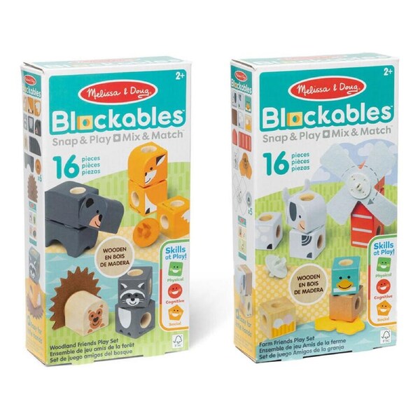 Melissa & Doug Blockables Creatures/Farm Friends Kids Wooden Blocks Toy Combo 2+