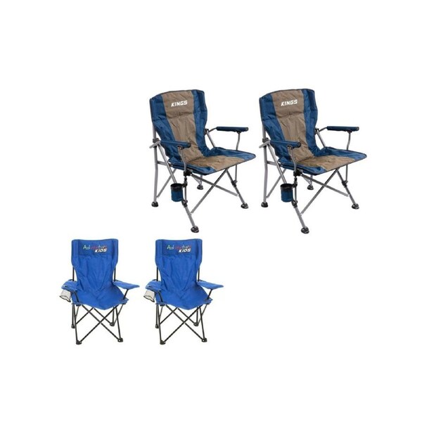 2 x Kings Deluxe Arm Chair + Aluminium Roll Up Camping Table + Picnic Set 37 Pc