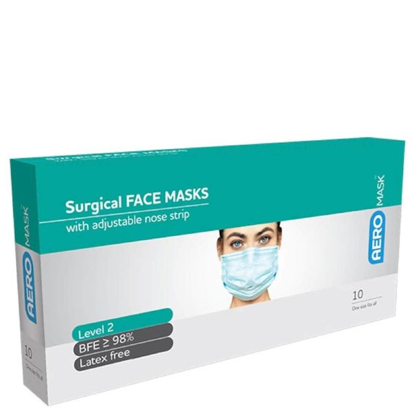 AeroMask Surgical Face Mask with Earloops Level 2 10 Pack