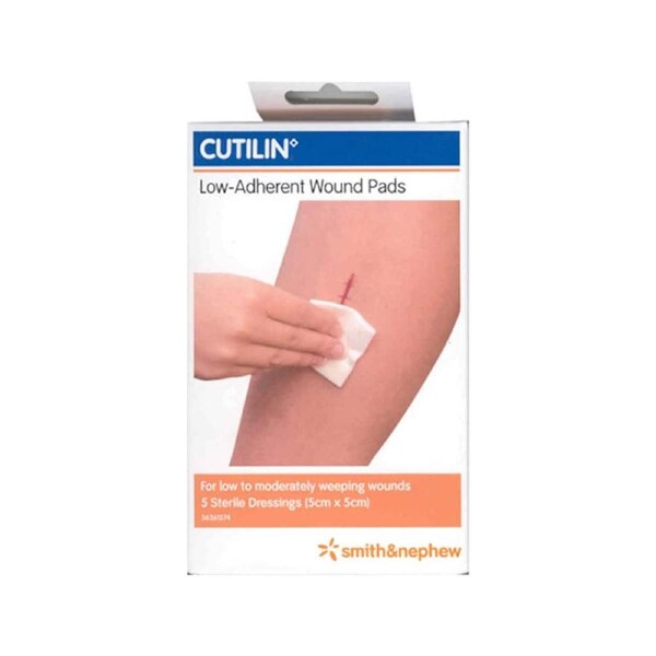 Cutilin Low Adherent Wound Pads 5cm x 5cm 5 Pack by Smith & Nephew