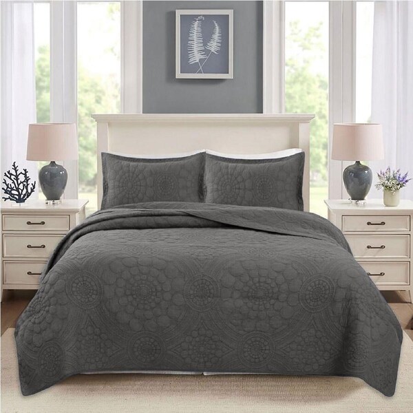 100% Cotton Cover Lightly Quilted Coverlet Set Unity Charcoal Queen