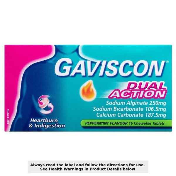 Gaviscon Dual Action Peppermint Chewable Tablets 16 Pack