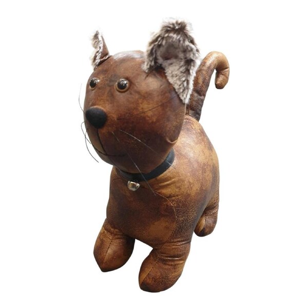 French Country Leather Weighted Kelly the Cat Door Stopper