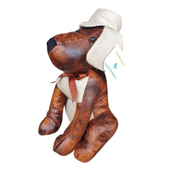 French Country Vintage Weighted Lockie the Detective Door Stopper Leather Look