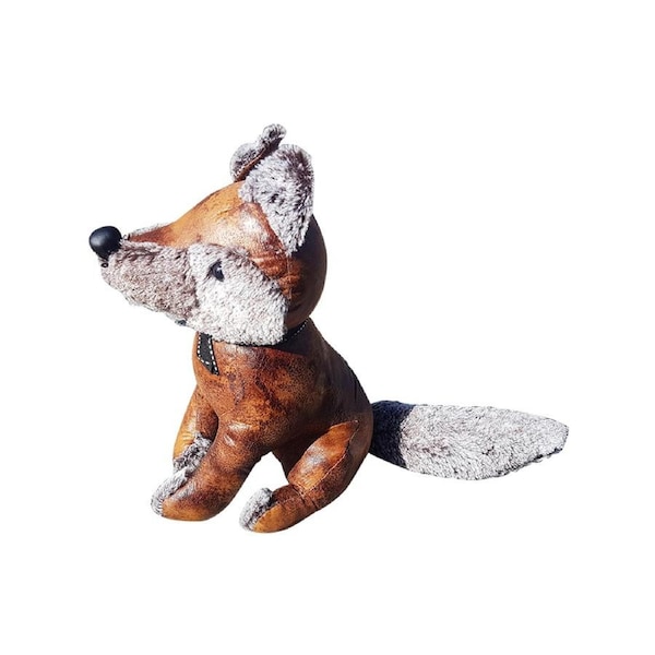 French Country Vintage Weighted Flynn the Fox Door Stopper Leather Look