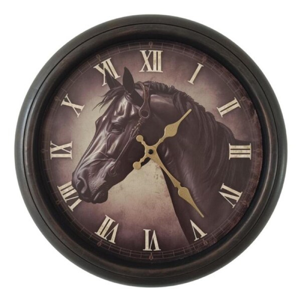 French Country Retro Wall Clock Horse 40cm Glass Front