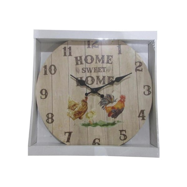 French Country Retro Wall Clock 34cm Chickens Home Sweet Home