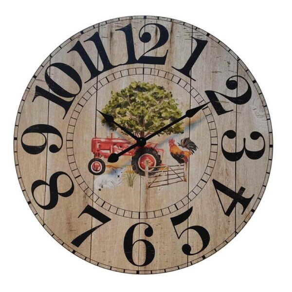 French Country Retro Wall Clock Farmyard Tractor 40cm