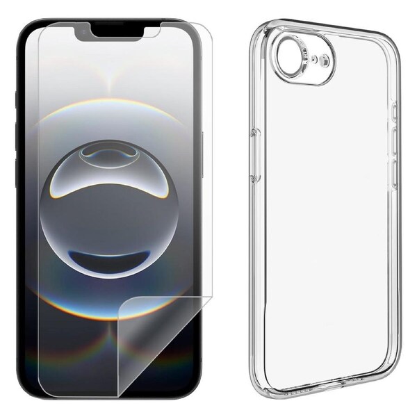 For Apple iPhone 16e Clear Phone Case Cover and Soft Film Screen Protector Guard