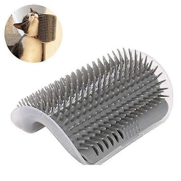 Cat Self Groomer, Wall Corner Massage Comb Grooming Tool - Grey