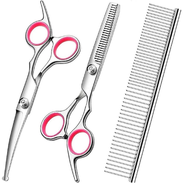 Dog Grooming Scissors Kit with Safety Round TipsStainless Steel Professional Dog Grooming Shears Set - Thinning, CurvedScissorsand Comb for Dog Cat Pe