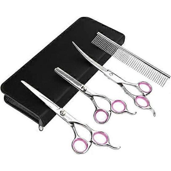Professional Pet Dog Grooming Combs Scissors Kit Straight Curved Thinning Shears