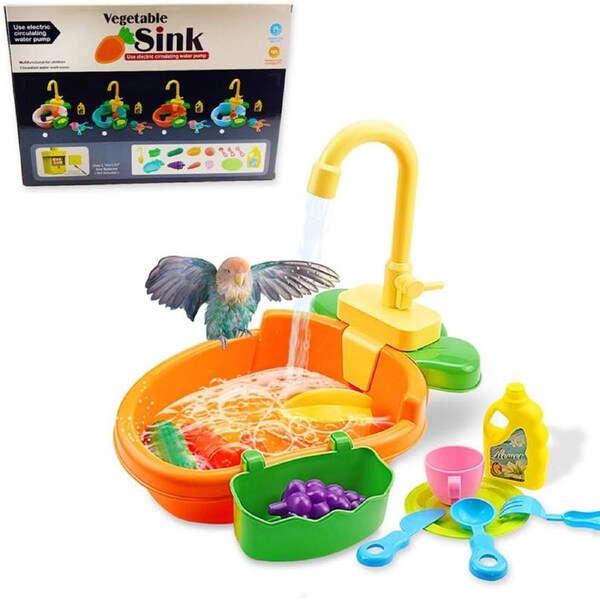 Nevenka Automatic Parrot Shower Bathtub with Faucet for Ferret Goldfinch-Orange