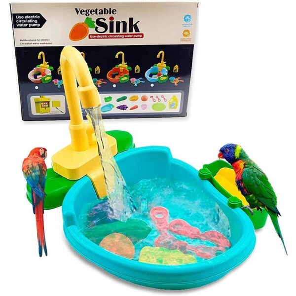 Nevenka Automatic Parrot Shower Bathtub with Faucet for Ferret Goldfinch-Pink-Green