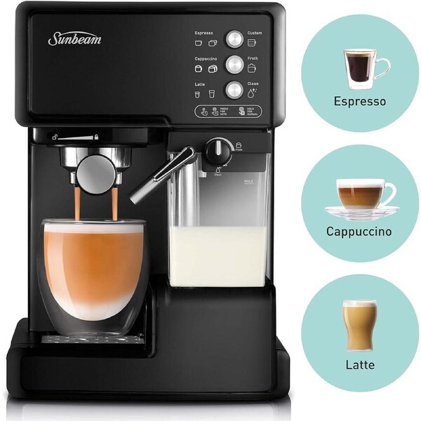 Sunbeam Barista Coffee Machine - Espresso, Latte & Cappuccino Coffee Maker - Home Office Ground Coffee Machine with Milk Frother