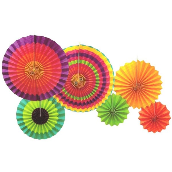 Fiesta Multi Coloured Paper Fans (Pack of 6)