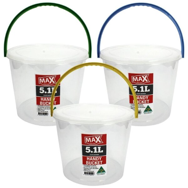 Clear Plastic Storage Bucket with Handle 5.1L (1 Only)