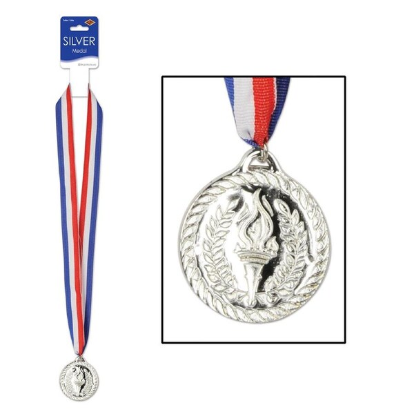 Plastic Olympic Silver Medal with Ribbon