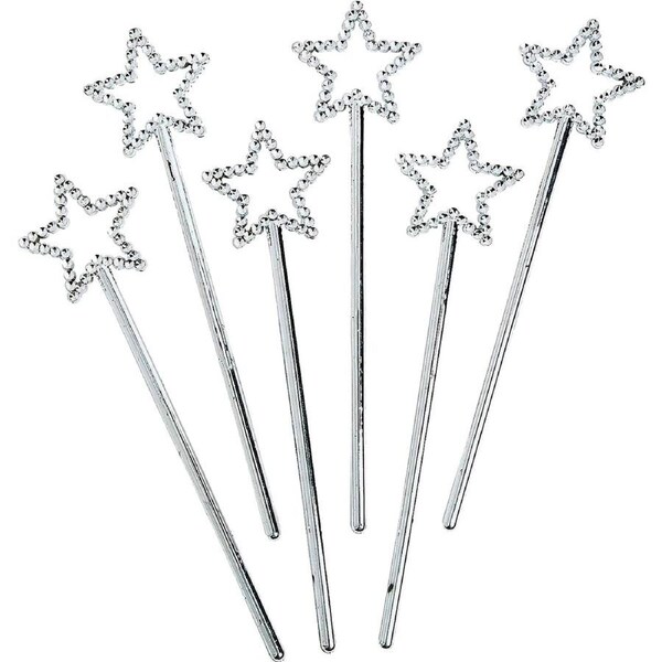 Silver Plastic Star Wands (Pack of 8)
