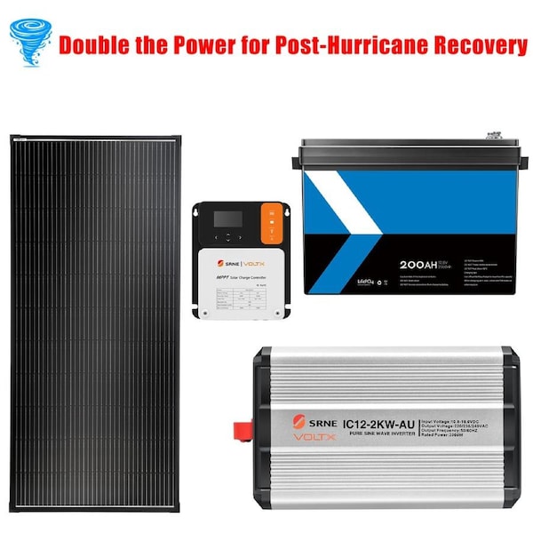 VoltX 200W Solar Panel + 12V 200Ah Lithium Battery + 2000W Inverter + 30A Solar Charge Controller