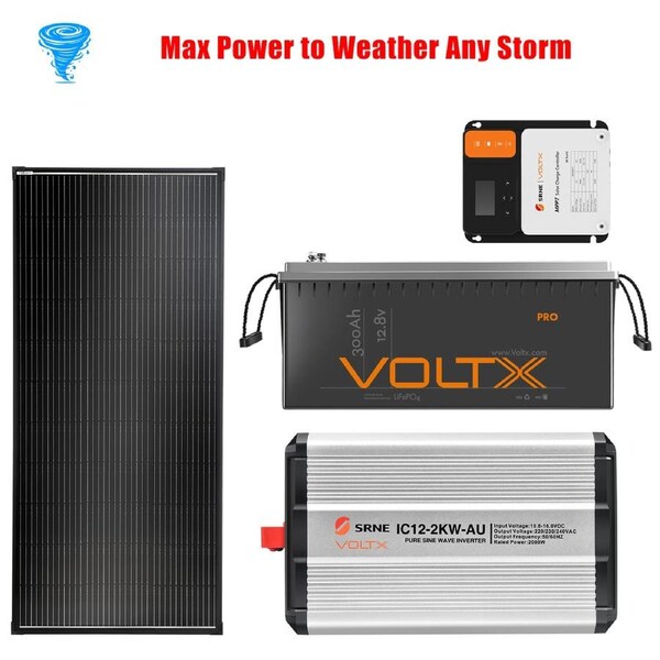 VoltX 12V Lithium Battery 300Ah + 200W Solar Panel + Solar Charge Controller + 3KW Inverter