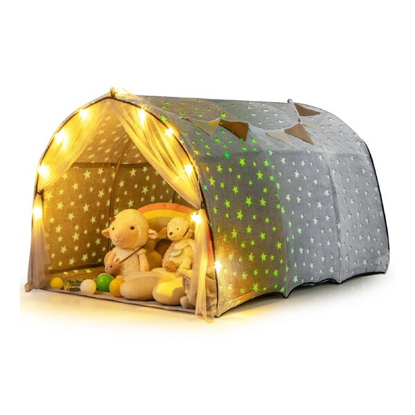 Costway Glow in the Dark Play Tent Star Playhouse w/Lights & Net Curtains Indoor Sleeping Canopy Gift