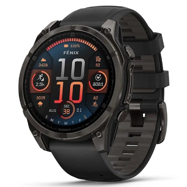 Garmin Fenix 8 47mm AMOLED Sapphire Carbon Grey DLC Titanium with Black/Pebble Grey Silicone Band