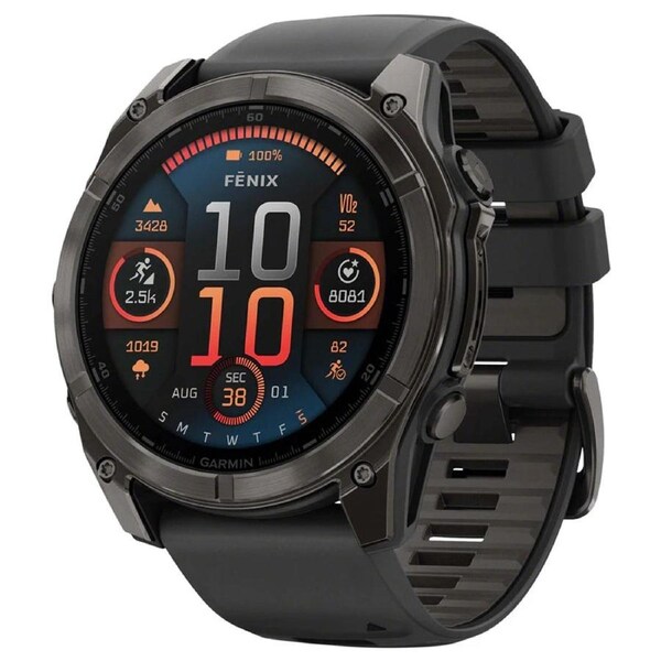 Garmin Fenix 8 51mm AMOLED Sapphire Carbon Grey DLC Titanium with Black/Pebble Grey Silicone Band