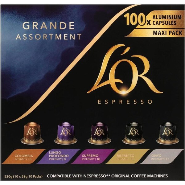 100 Pack L’OR Espresso Grande Assortment Pack - Nespresso Compatible Capsules Pods for Coffee Machines