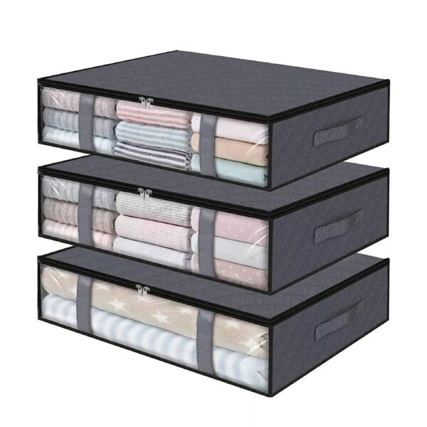 Underbed Storage Box Clothes Organizer Foldable Containers - 3pcs