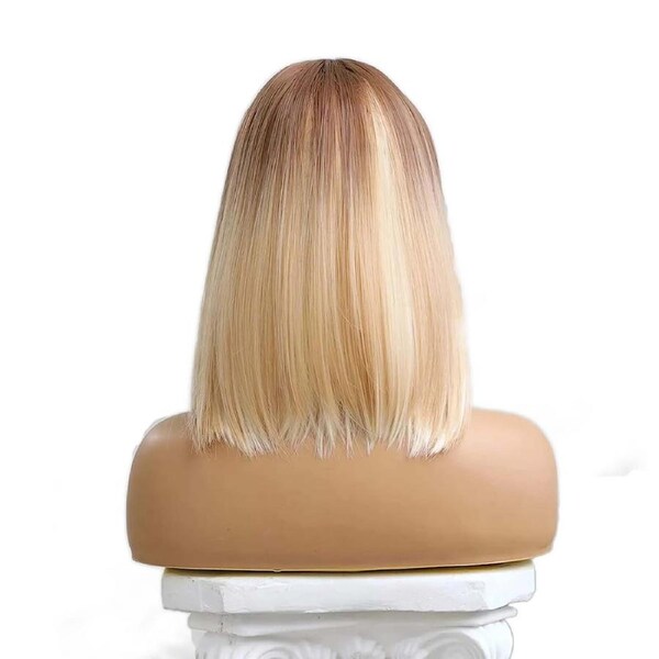 Women Blonde Human Hair Wigs Short Straight Full Wigs Bob Party Cosplay Wig