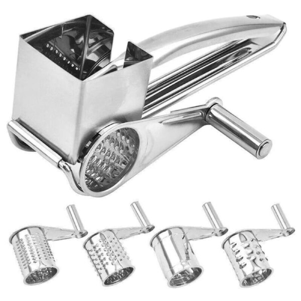 Multifunction Rotary Cheese Grater Hand Held Cut Slicer Stainless Steel - 4 Set