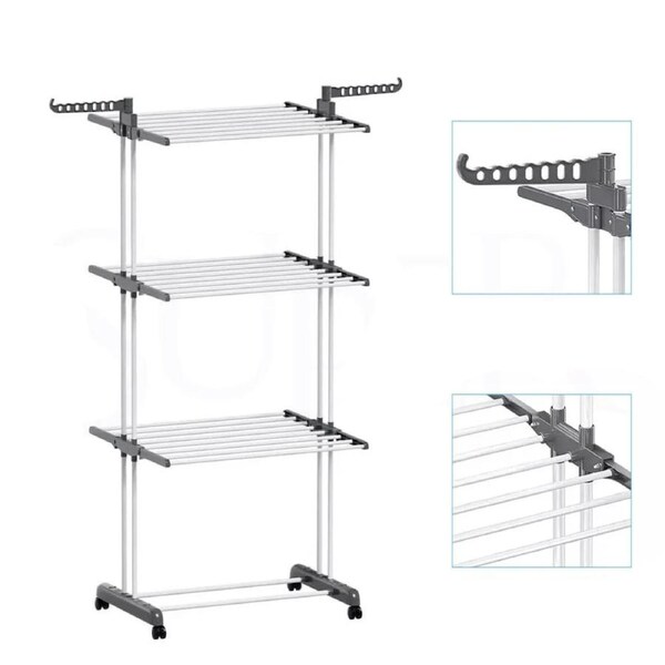3 Tiers Foldable Garment Hanger Clothes Airer Drying Rack Laundry Support