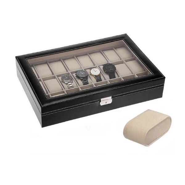 Leather Watch Jewelry Display Storage Holder Case 24 Grids Box Organizer