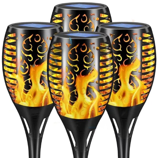 4Pcs Flame Solar Torch Light Waterproof Garden Lantern Lamp Flickering