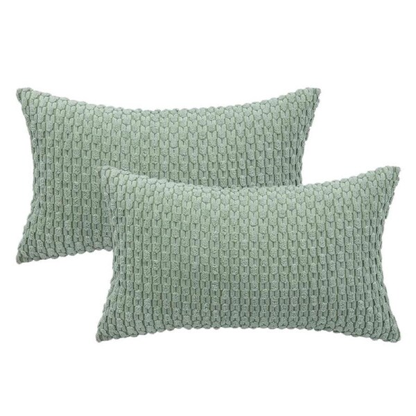 Catzon 2 Pcs Throw Pillow Covers Soft Striped Corduroy Cushion Case for Couch-Bean Green