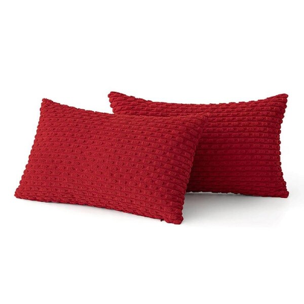 Catzon 2 Pcs Throw Pillow Covers Soft Striped Corduroy Cushion Case for Couch-Red