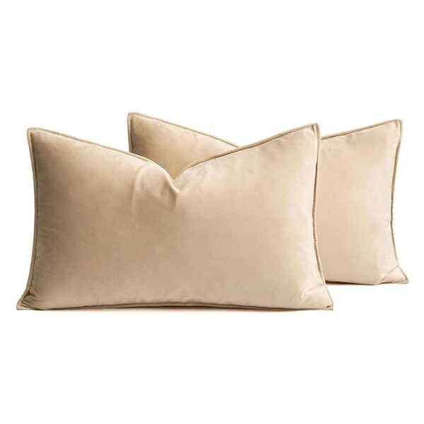 Catzon 2 Pcs Decorative Velvet Throw Pillow Covers Soild for Home Car-Beige