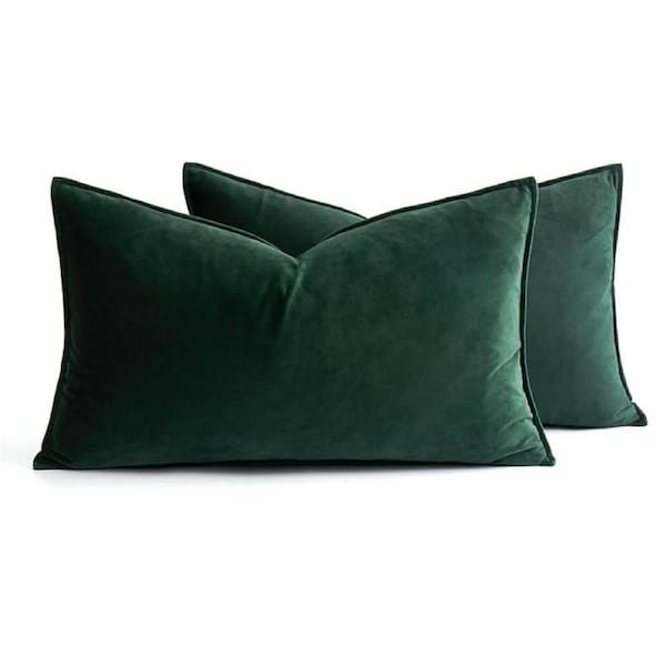 Catzon 2 Pcs Decorative Velvet Throw Pillow Covers Soild for Home Car-Dark Green