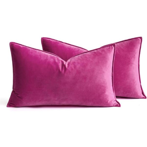 Catzon 2 Pcs Decorative Velvet Throw Pillow Covers Soild for Home Car-Rose Red