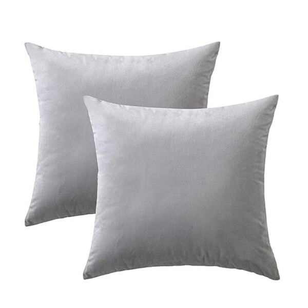 Catzon 2 Pcs Square Throw Pillow Covers Solid Soft Velvet for Spring Sofa-Light Grey