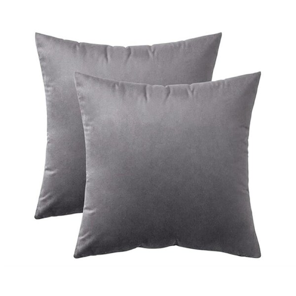 Catzon 2 Pcs Square Throw Pillow Covers Solid Soft Velvet for Spring Sofa-Middle Grey