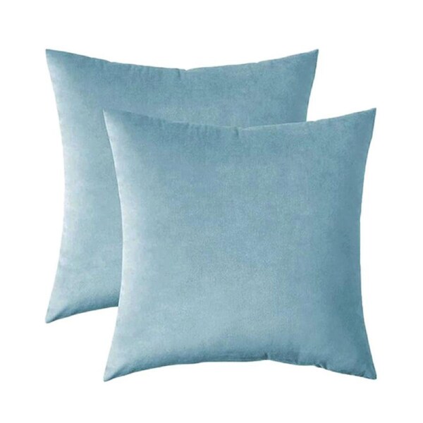 Catzon 2 Pcs Square Throw Pillow Covers Solid Soft Velvet for Spring Sofa-Light Blue