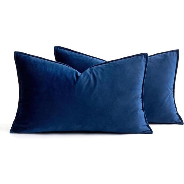 Catzon 2 Pcs Decorative Velvet Throw Pillow Covers Soild for Home Car-Navy Blue