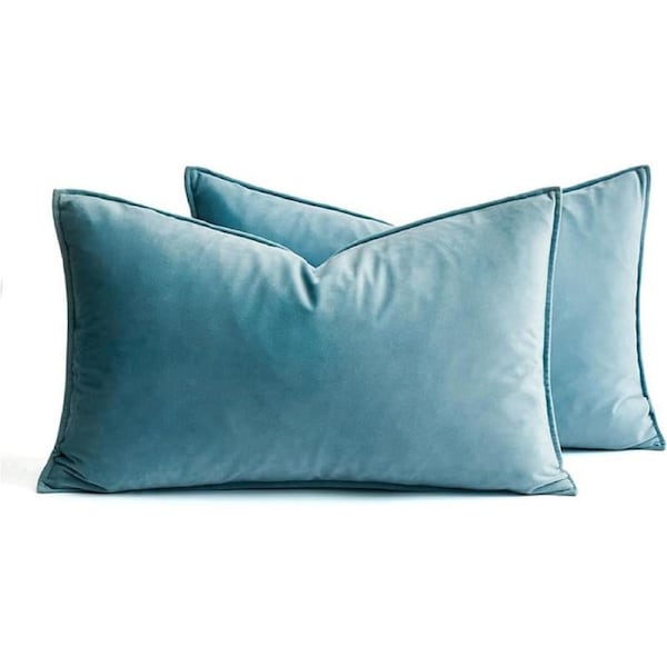 Catzon 2 Pcs Decorative Velvet Throw Pillow Covers Soild for Home Car-Lake Blue